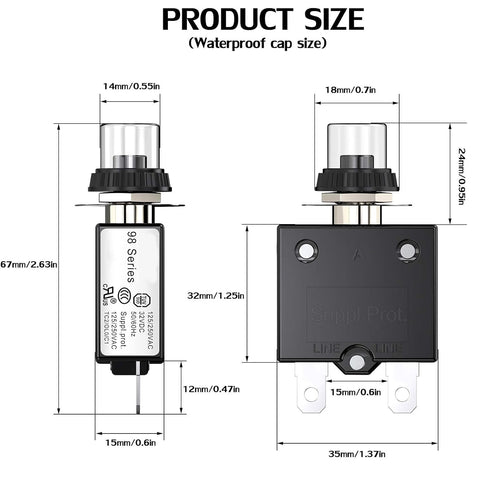 Thermal Circuit Breaker,98 Series 40A 125/250VAC Circuit Breaker Push-Button Reset with Quick Connect Terminals and Waterproof Button Cover 32VDC ...