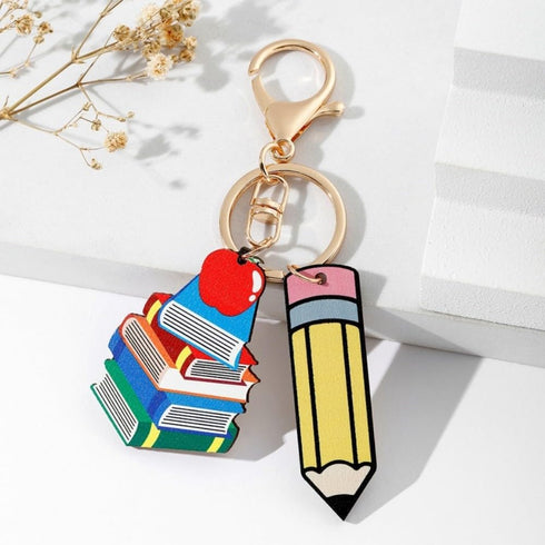 Teacher Appreciation Gift Keychains Colorful Pencil Book Red Fruit Keychain for Women Men...