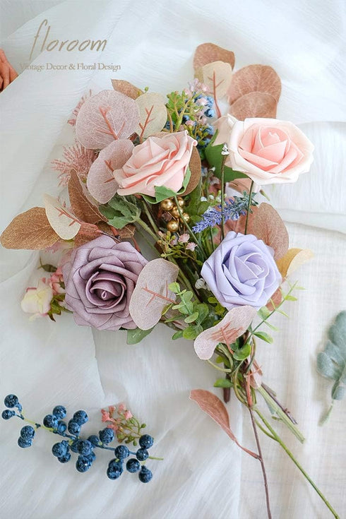 Floroom Artificial Flowers 50pcs Real Looking Blush Foam Fake Roses with Stems for DIY Wedding Bouquets Pink Bridal Shower Centerpieces Floral Arr...