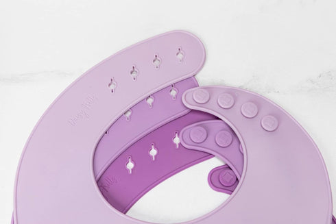 Silicone Baby Bibs Infant Toddler Feeding | Muted Purple Multi Set Pack Of 3 | Waterproof, Durable, Adjustable, Soft!...