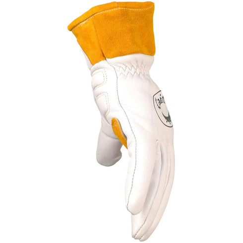 Caiman Premium Goat Grain TIG/MIG Welding Gloves, Wool Insulated Back, Scalloped Cuff, Boarhide Palm, White/Gold, Medium (1871-4)...