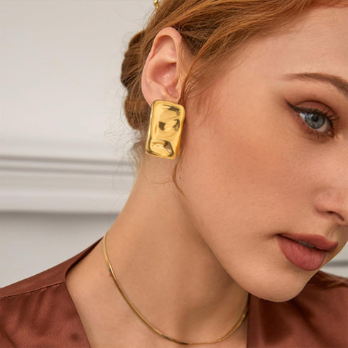 Chunky Gold Rectangle Stud Earrings for Women, Dainty Thick Stud Earrings, Minimalist Geometric Earrings for Women...