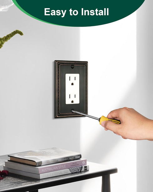4-Pack Decorator Outlet Cover Plate, Decorative Switch Plates and Outlet Covers, Aged Bronze Metal Wall Plates for Electrical Outlets, Receptacle,...