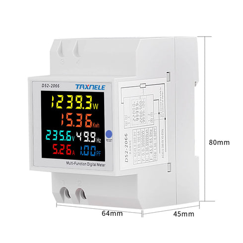 Single Phase Energy Meter Tester Din Rail Electricity Usage Monitor 6 in 1 Multimeter AC 40-300V 100A Voltage Current Voltmeter Ammeter Watt Kwh F...