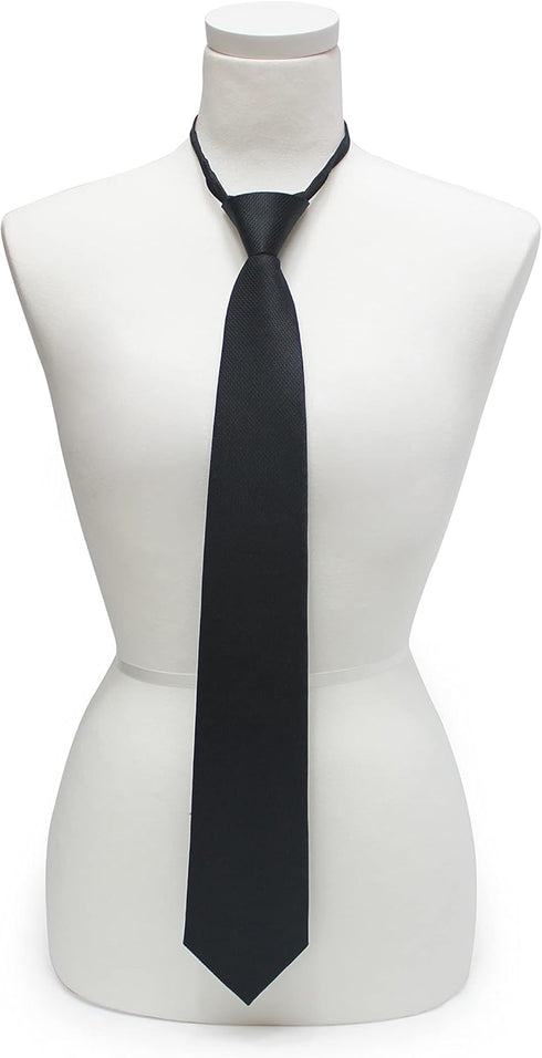 Men's Black Classic Woven Jacquard Solid Pre-Tied Adjustable Zipper necktie...