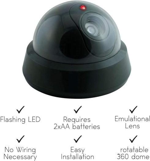 Dummy Fake Security Surveillance CCTV Dome Camera with One Red LED Light Outdoor Indoor Wireless Home Cam System Battery Powered Realistic Look fo...