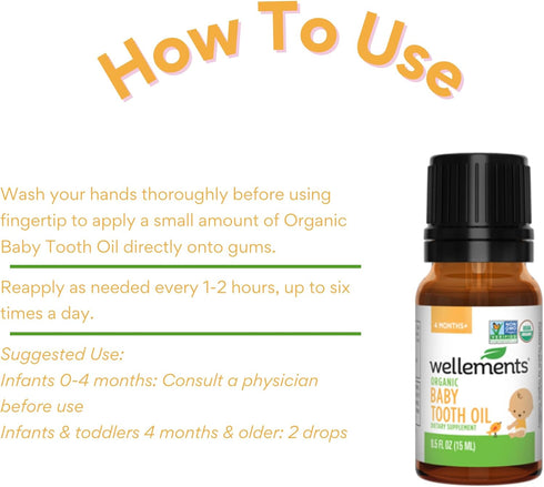 Wellements Organic Baby Tooth Oil | Soothing Massage Oil for Tiny Gums, Helps Make Teething Happy, Made with Safe and Effective Certified Organic ...