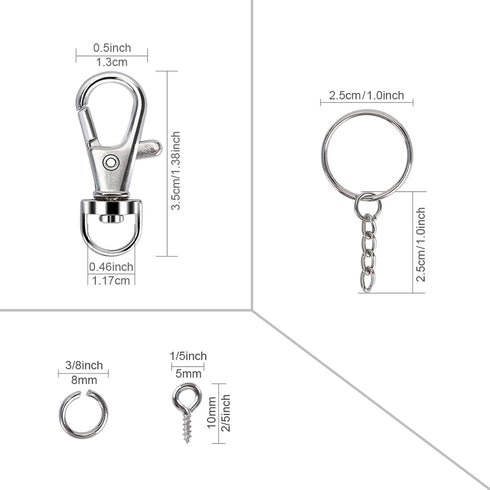 160PCS Keychain Making kit - 40PCS Swivel Lobster Clasp, 40PCS Key Rings with Chain, 40pcs Jump Rings and 40pcs Screw Eye Pins for Keychain Lanyar...