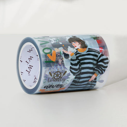 WT First Encounter Wide PET Tape, Transparent Clear Tape, Single Roll, Original Designs, Characters Modern Fashion Girls Decorative Tape, Journali...