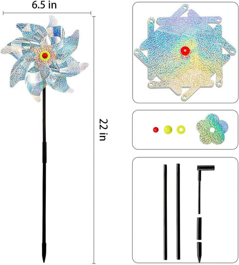 Sparkly Reflective Pinwheels Holographic Spinners Whirl Pin Wheel with Stakes Scare Birds Away for Yard Garden Patio Lawn Farm Decor Kids' Toy (Si...