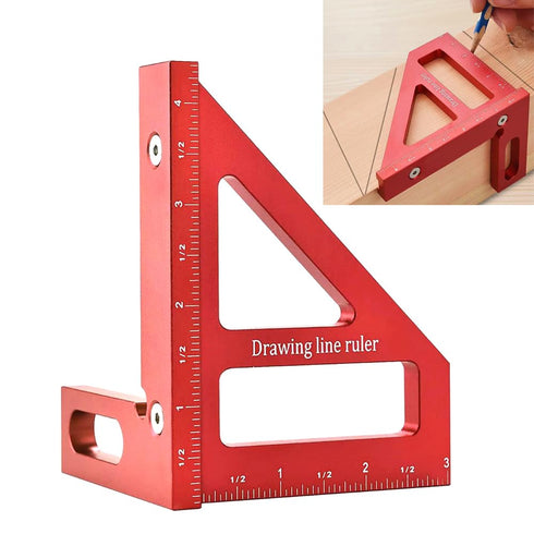Imperial 3D Multi-Angle Measuring Ruler, Red 45/90 Degree Aluminum Alloy Woodworking Square Protractor, Miter Triangle Ruler High Precision Layout...