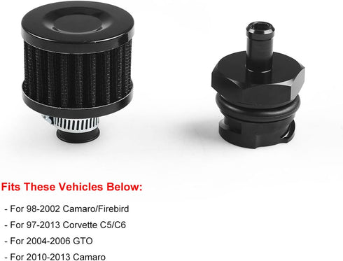 Dyno Racing Aluminum Billet Valve Cover Adapter Oil Cap Breather Fitting AN10 & Filter Accessory Compatible With LX LSX LS1 LS2 LS3 LS6 LS7...
