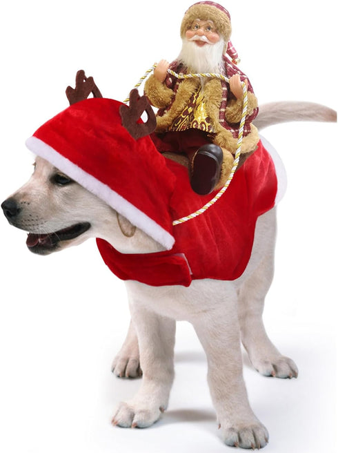 Idepet Funny Pet Dog Cat Christmas Costume Santa Dogs Winter Hoodie Coat Clothes for Christmas Halloween Party,The Riding Horse Santa Claus Pet Do...