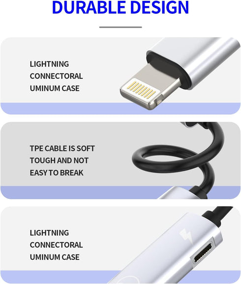 iPhone Headphone Adapter Dual Lightning Jack Dongle(2in1)Apple MFI Certified AUX Cable Splitter Audio Charge Converter for 14 13 12 11 Pro Max Min...