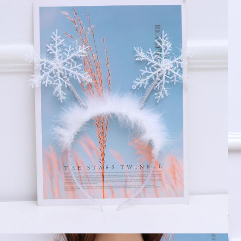 Lurrose 2pcs Christmas Feather Snowflake Headbands Merry Christmas Hairbands Head Boppers Headdress Costume Props for Women Girls Children...