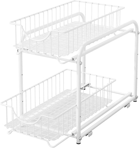 AIYAKA 2 Tier Stackable Sliding Basket Organizer Drawer For Kitchen And Bathroom/Cabinet Drawers,White...