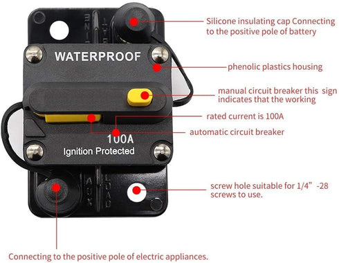 100Amp Waterproof Circuit Breaker 30A-300A Auto Car Protection Inline Fuse Stereo Switch Fuse Holders Without Fuse Replacing...