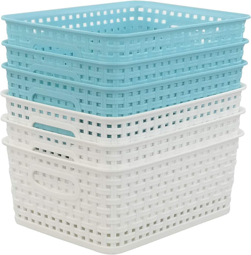 6-pack Plastic Weave Storage Basket, Small Basket, 10" x 7.48" x 4.13" Blue,white...