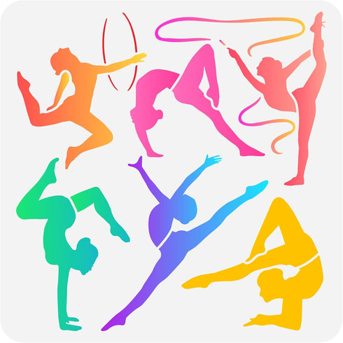 FINGERINSPIRE Gymnastics Painting Stencil 11.8x11.8 inch Plastic PET Painting Stencil 6 Styles Women Gymnastics Template Sports Stencil Large Draw...
