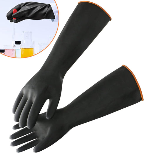14" XL Size Latex Chemical Resistant Gloves, Reusable Heavy Duty Long Rubber Gloves Dishwashing Gloves, Industrial Safety Gloves for Men, Forearm ...