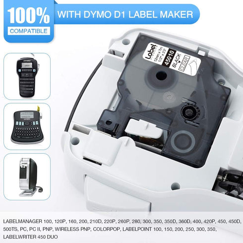 Label KINGDOM Clear Tape Compatible with Dymo D1 Black on Clear Label Tape 45010 Refill, 1/2 Inch W x 23 Feet L, S0720500 Standard Label Maker Tap...