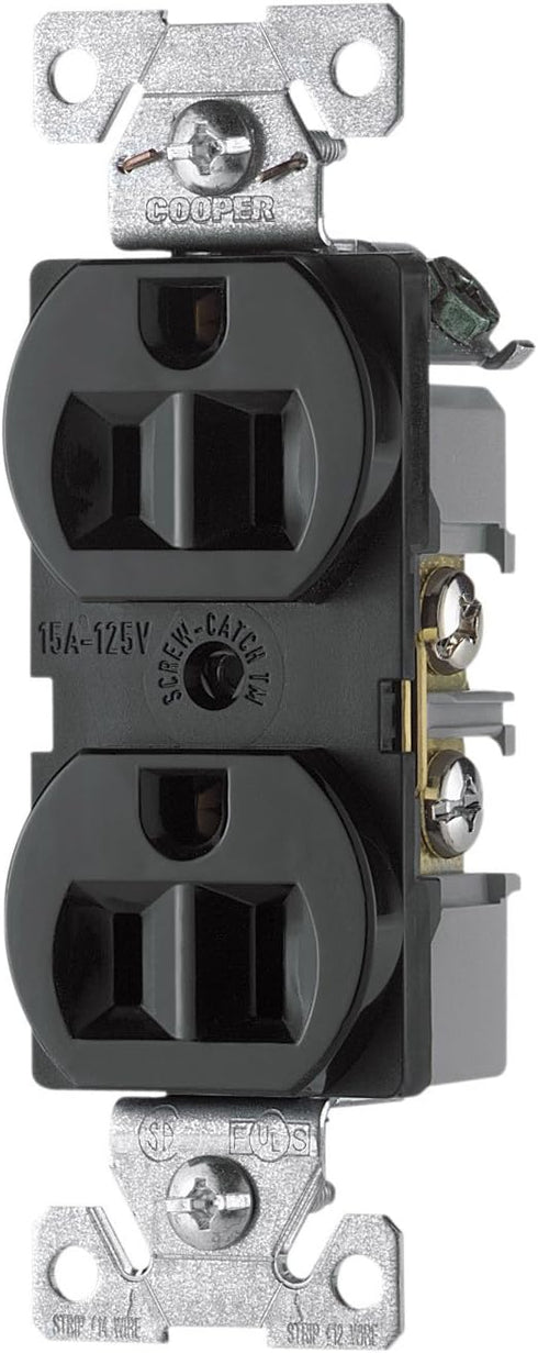 Eaton BR15BK 15-Amp 125-volt Commercial Grade Straight Blade Duplex Receptacle, Black...