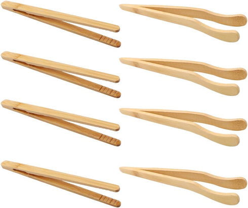 Hysagtek Bamboo Toast Tongs - Wooden Bread & Pickle Serving Tongs (8 Pack/7.08inches)...