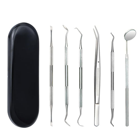 6 Pcs Dental Tools,Dental Kit Oral Care Tools,Stainless Steel Dental Assistant Accessories,Dental Cleaning Tools,Dental Hygiene Kit With 1 Pcs Bla...