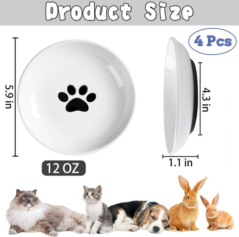 BNOSDM 4 Pcs Cat Food Bowls Ceramic Shallow Cat Dishes Non-Slip Silicone Bottom, Whisker Fatigue Pet Dry/Wet Food Plates Set for Indoor Small Cats...