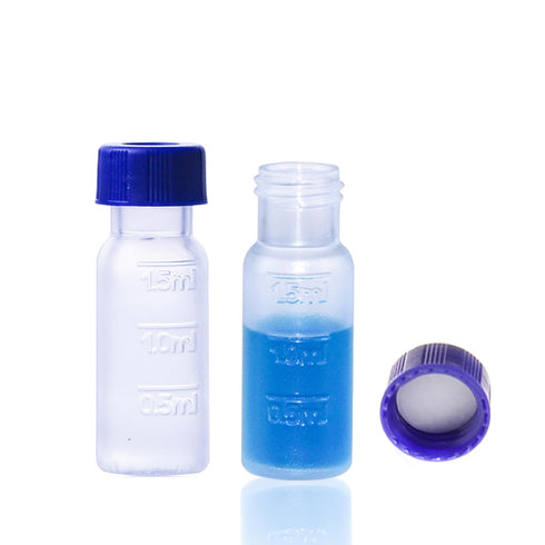 2ML Polypropylene Vials, 9mm Short Thread Vial with Graduation, Blue Screw Cap with Hole, WhitePTFE&Red Silicone Septa, for Ion Chromatography, 10...