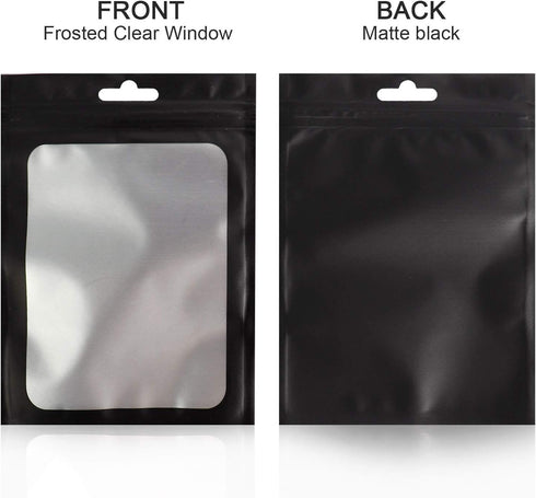 100Pcs Black Smell Proof Bags, Resealable Mylar Bags with Clear Window, Small Foil Packaging Pouch for Food Storage, Candy, Jewelry, Lip Gloss, Pa...