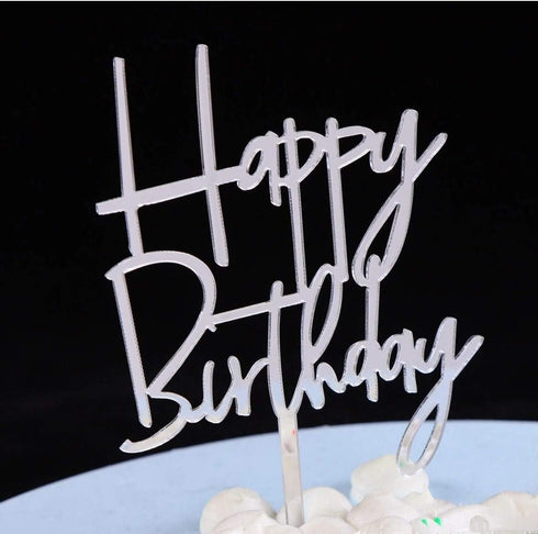 Happy Birthday Acrylic Cake Topper Party Decorations (Mirror Silver)...