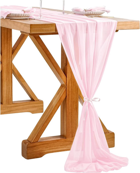 Chiffon Table Runner 1 Piece 27x120 Inches Pink Rustic Sheer Fabric for Wedding Baby Shower Birthday Party Cake Table Decoration...