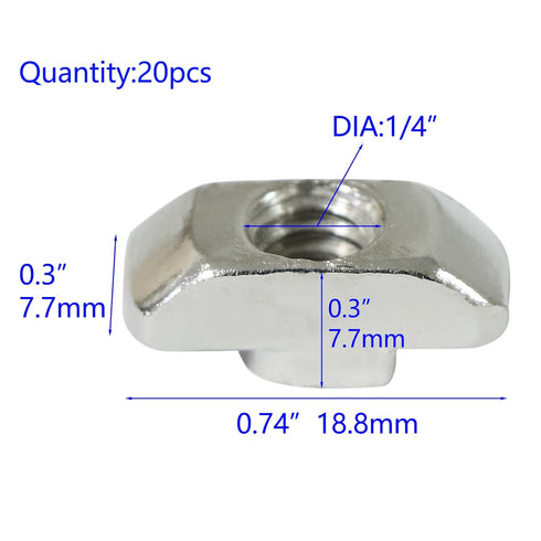 1/4"-20 Threaded Standard Steel Drop in T-Nut, Drop in T-Nuts Accessory Hardware Nuts for 15 40 Series Aluminum Extrusion Profiles Rail, 20 Packs...