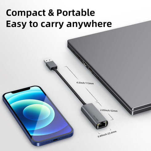 USB 3.0 Ethernet Adapter, WALNEW 1000Mbps Gigabit USB to Ethernet LAN Network Adapter, Aluminum USBA Male to RJ45 Female Cable Converter for MacBo...