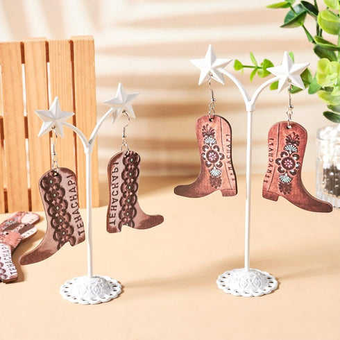 KISSITTY Wood Earring Making Kit 22Pcs Printed Cowboy Boot Wood Pendants Western Cowboy Boot Shape Wood Dangle Charms with 20Pcs Earring Hooks 20P...