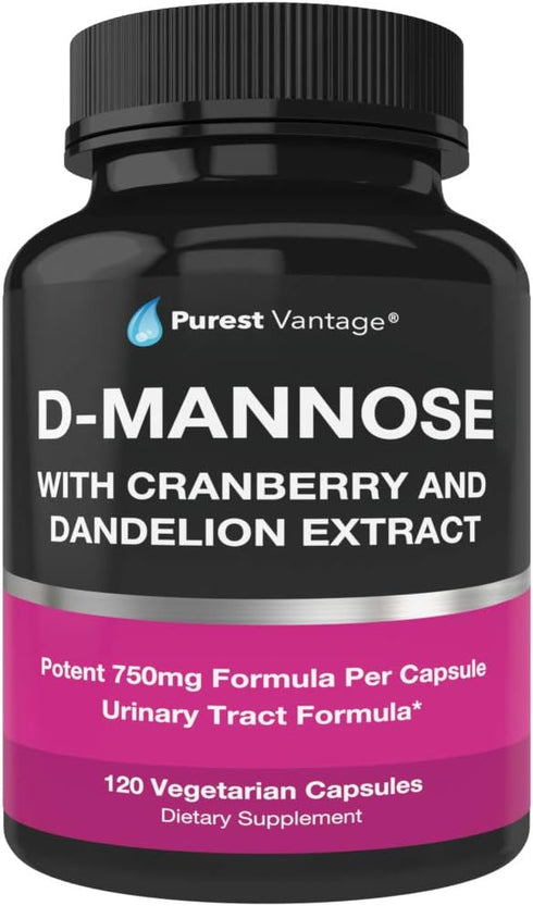 D Mannose Capsules with 600mg D-Mannose Powder Per Cap - with Added Cranberry and Dandelion Extract to Aid in Bladder, Urinary Tract and UTI Suppo...
