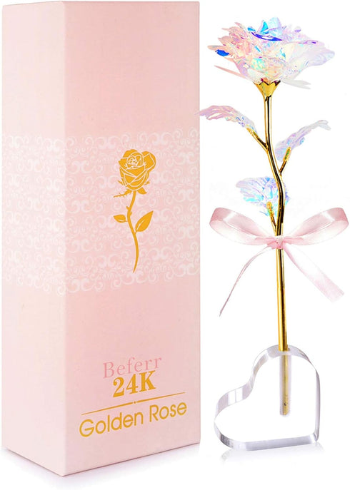 Beferr Gifts for Women Mom Galaxy Rose Glass Crystal Flowers with Heart-Shaped Base Eternal Roses Forever Flowers Mother's Birthday Gifts for Gran...