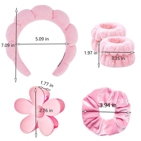 RICHTOP Spa Headband and Wristband Set, 6 Pack Skincare Headband Face Wash Headband, Skin Care Headband Set with Hair Clip Pink Headband for Washi...