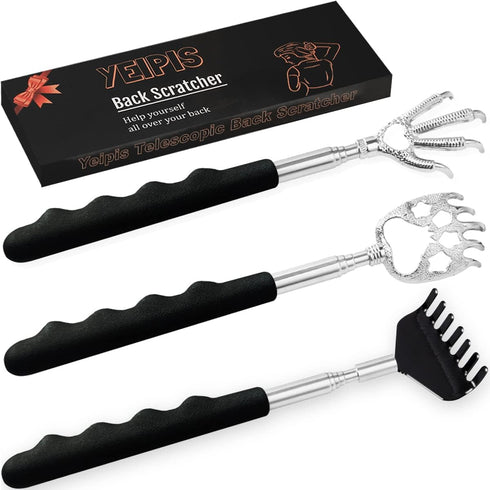 3 Pack Back Scratcher Metal Portable Telescoping with Rubber Handles, Extendable Back Massager Tool with Beautiful Box, White Elephant Stocking St...