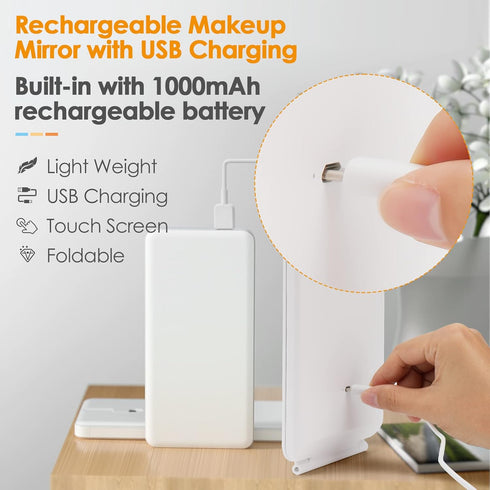 Rechargeable Travel Makeup Mirror 72 LED Lighted Makeup Mirror Travel Mirror Compact Slim LED Vanity Mirror with Lights Lighted Makeup Mirror with...