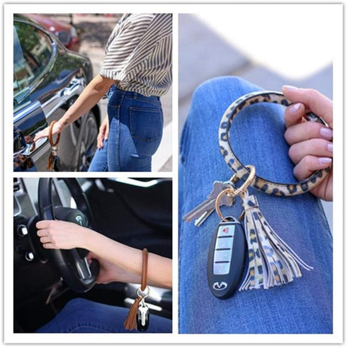 Rhinestone Wearable Keyring Bangle Sparkle Bracelet keychain Wristlet Key Chain for Women, Silver, 3 Inch...