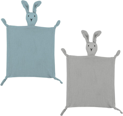 ZIGJOY Bunny Lovey Muslin Cotton Baby Security Blanket Soft Breathable Lovies for Babies Gifts for Newborn Infant Toddler Boys and Girls, Grey & B...