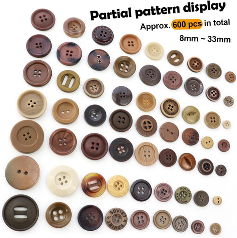 600 Pcs Resin Sewing Buttons Brown Button Assorted Sizes Assortment Buttons Brown Round Craft Mixed Brown Buttons for Sewing DIY Crafts Manual But...