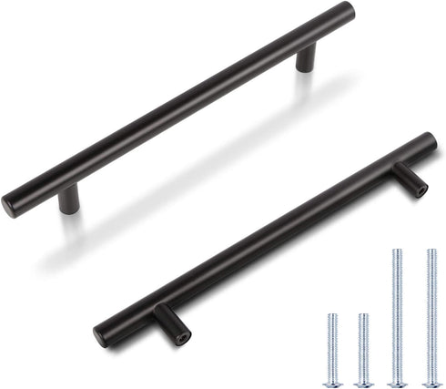 KNOBWELL 5 Pack 6-3/10 Inch Matte Black Kitchen Cabinet Handles Cabinet Pulls, Round T Bar Cupboard Handles Dresser Pulls, Bathroom Cabinet Handle...