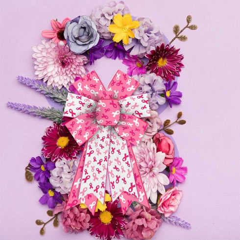 Hying 2 Rolls Breast Cancer Awareness Ribbons for Wreath Bows Wrapping Gifts, White Pink Ribbon for Gift Wrapping Breast Cancer Awareness Party De...