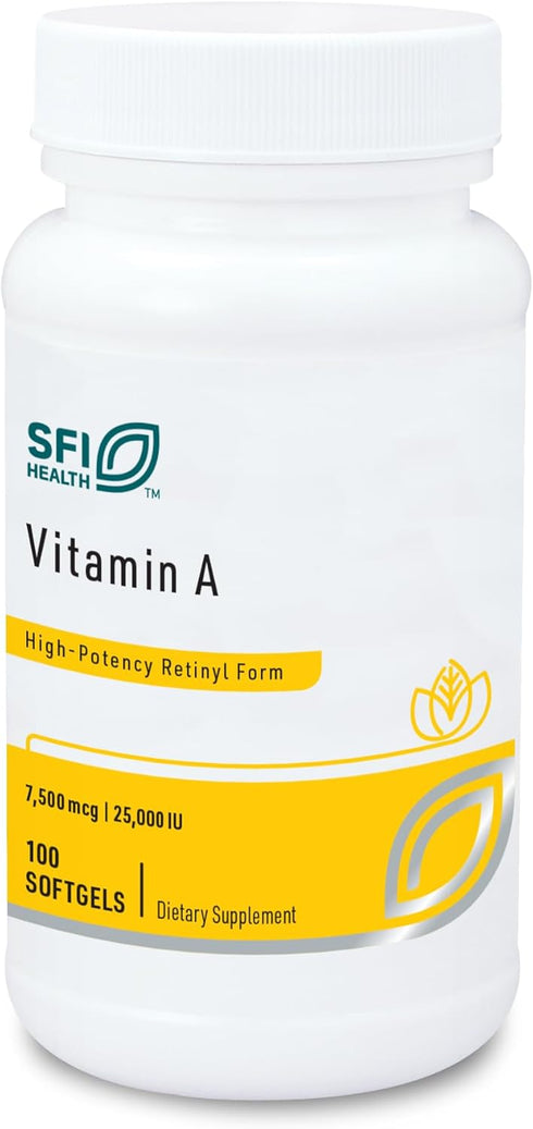 Klaire Labs Vitamin A - High Potency 25000 IU Dose (7,500mcg RAE) from Fish Liver Oil, Preformed Retinol Form (100 Softgels)...