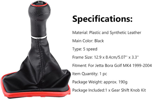 5 Speed Car Gear Shift Knob Manual/Auto Gear Shift Knob Boot Dust Boot Cover Replacement Compatible with MK4 1999-2004...