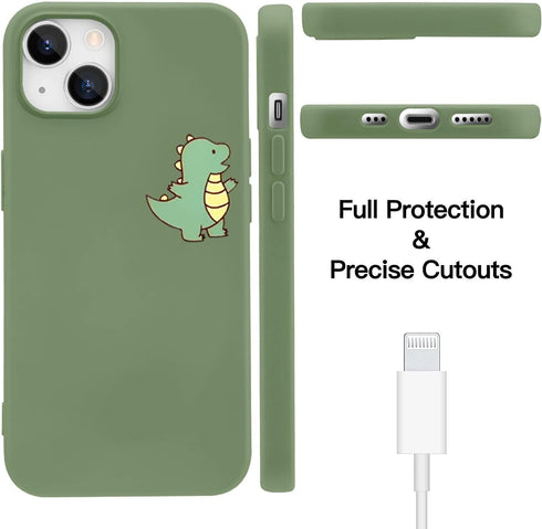 JOYLAND Dinosaur Couple Phone Case for iPhone 13,Green Liquid Silicone Couple Phone Case Luxury Girly Case,Fashionable Soft Gel Rubber Full-Body P...