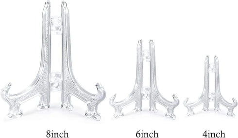 BetterJonny 12 Pack Clear Plastic Easels or Stand, 3 Size Decorative Plates Stand Clear Display Holders for Displaying Pictures, Photo Frames, Gre...